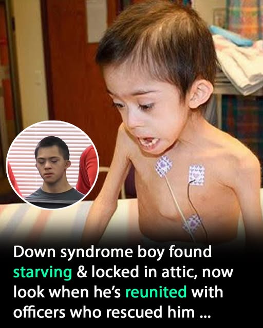 Young boy with Down syndrome, rescued from a locked attic where he was starving, is reunited with the officers who saved him.
